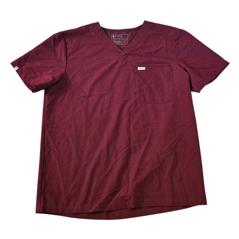 FIGS Technical Collection V-Neck Scrub Top Burgundy Maroon Medical Womens Large